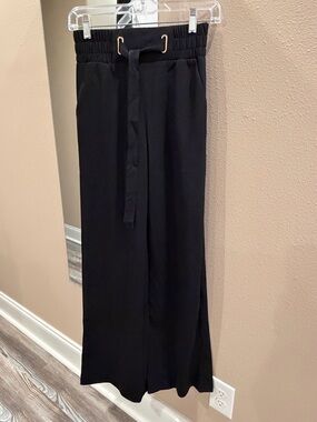 Black High-Waist Wide Leg Pants with Tie